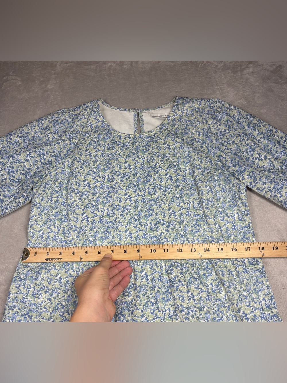 Abercrombie & Fitch Floral Short Puff Sleeve Green Blue White Mini Dress Small - Picture 10 of 16